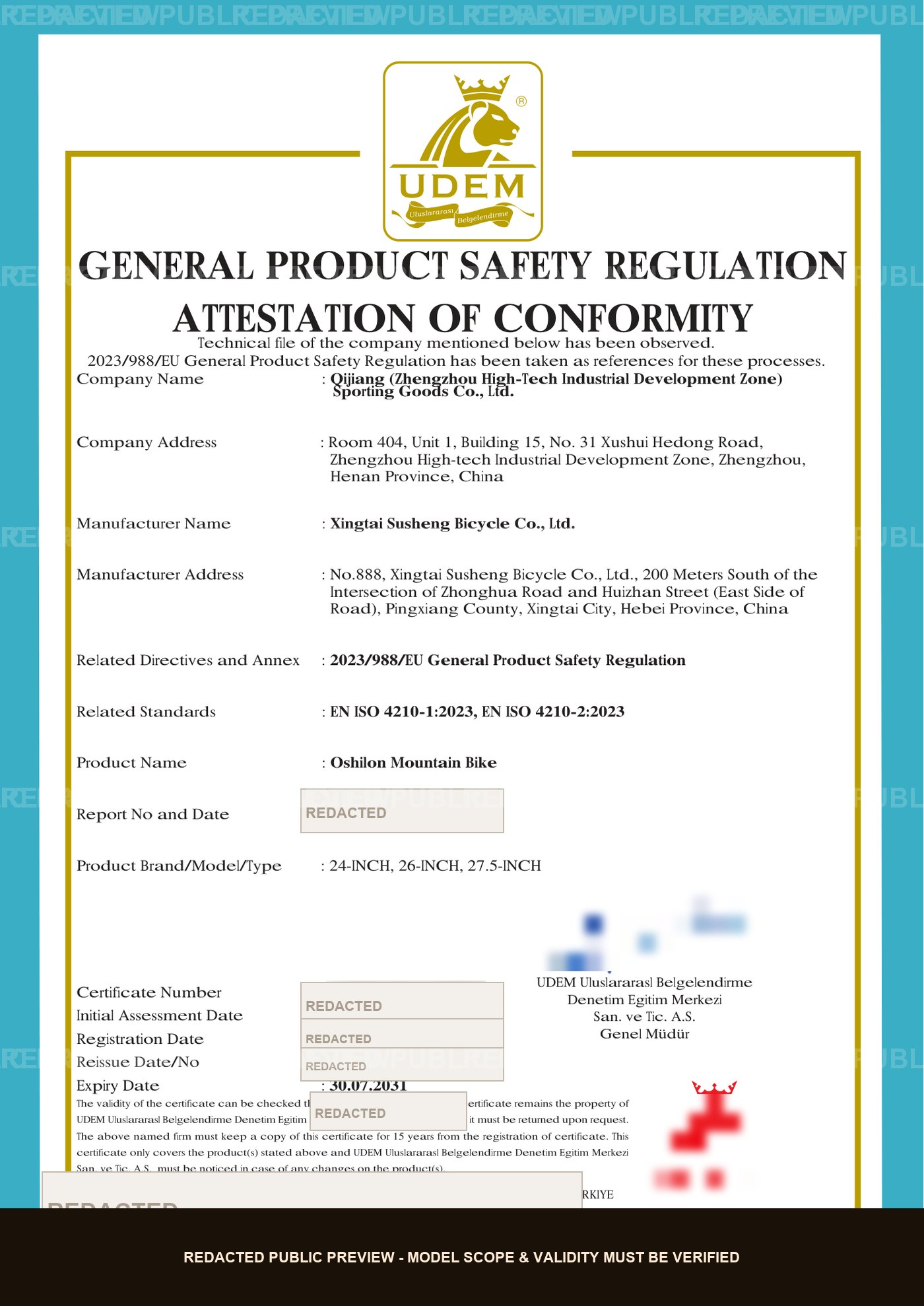 GPSR product safety certificate