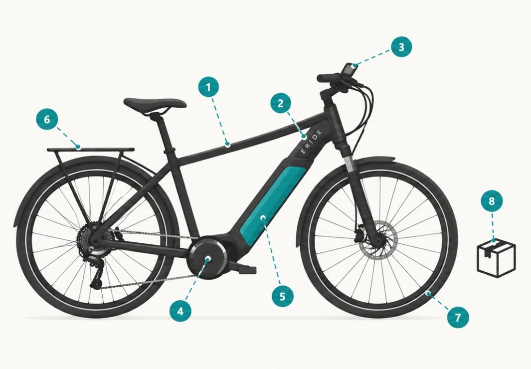 Eight customizable zones on a TOJEN e-bike