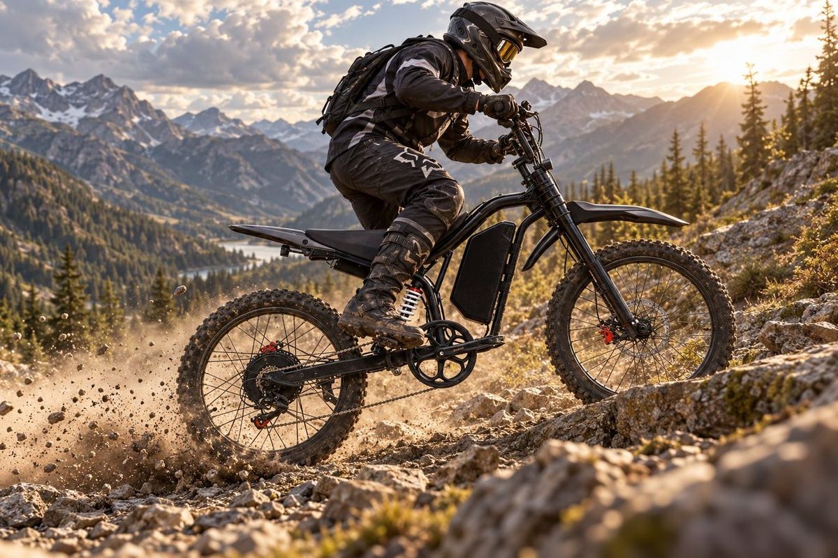 TOJEN High Power family — high-power off-road e-bike on a mountain ridge