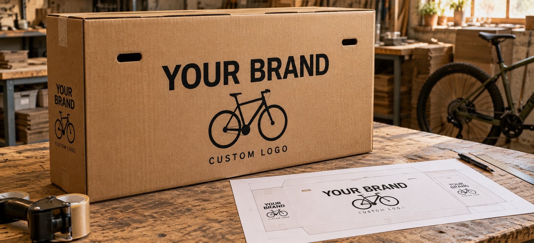 Private-label carton with custom brand artwork and a die-cut layout sheet